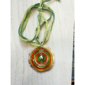 Sterling‎ Silver 925 Glass & Silk Modernist Necklace